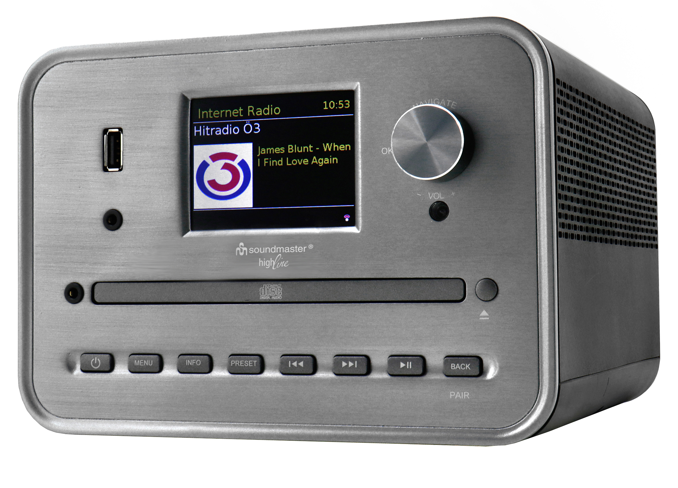 Stereo music centre with WLAN-internet/DAB+/FM-radio, CD/MP3, USB, Bluetooth®, APP control