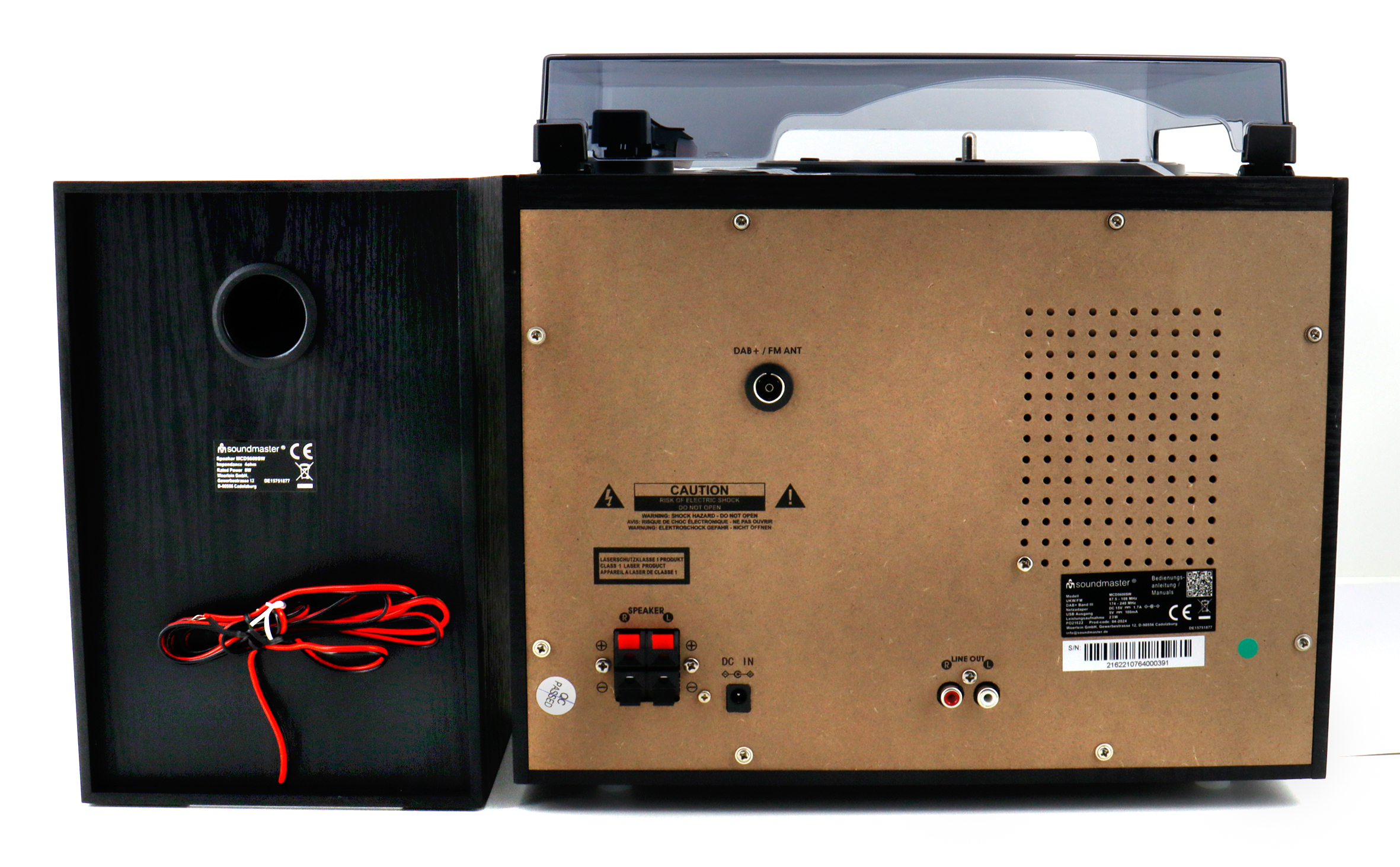 Stereo music centre with DAB+/FM radio, CD/MP3, turntable, double cassette, USB, Bluetooth®, encoding