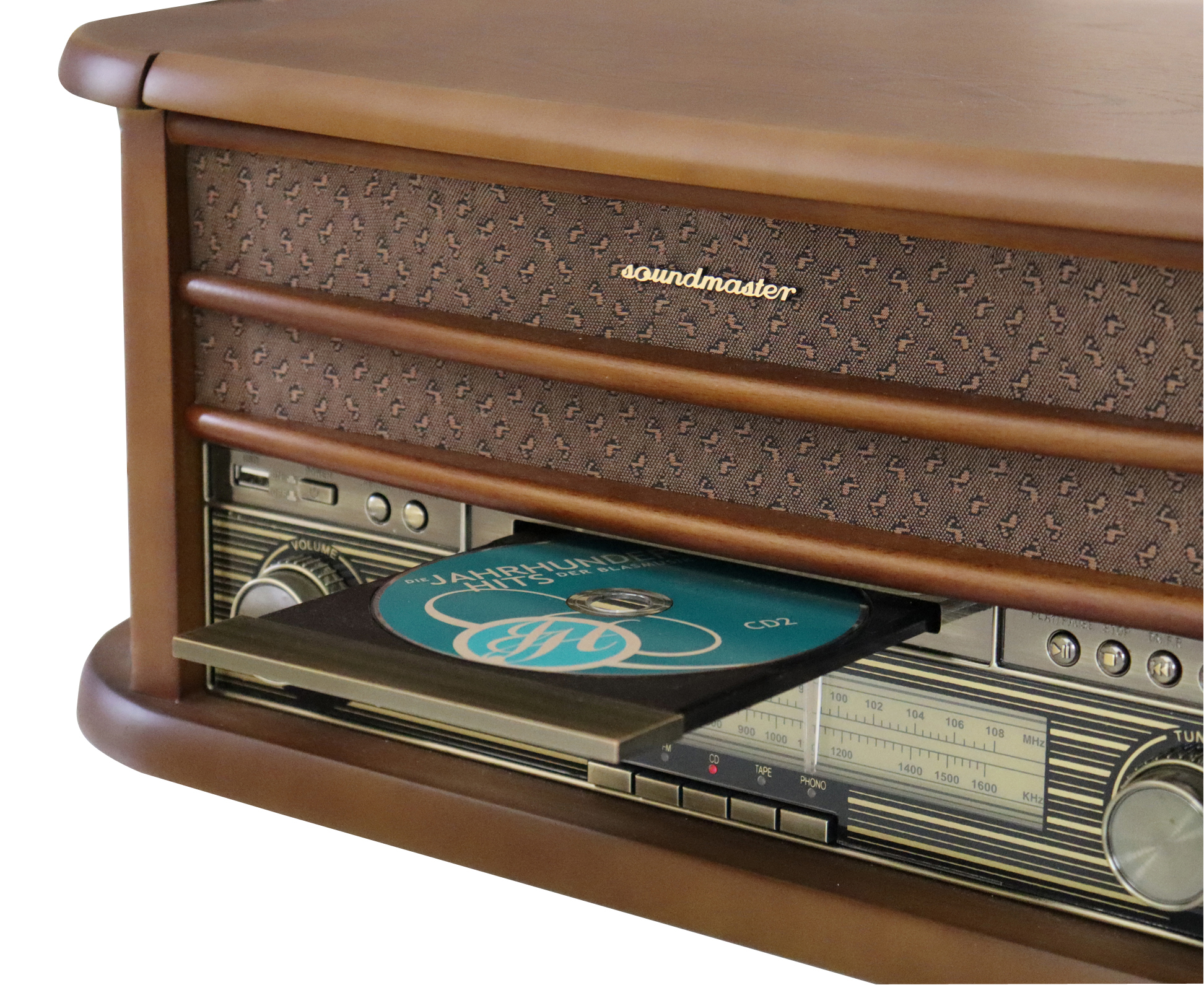 Nostalgie Stereoanlage mit UKW Radio, Plattenspieler, CD/MP3, USB, Encoding, Kassette, Bluetooth®