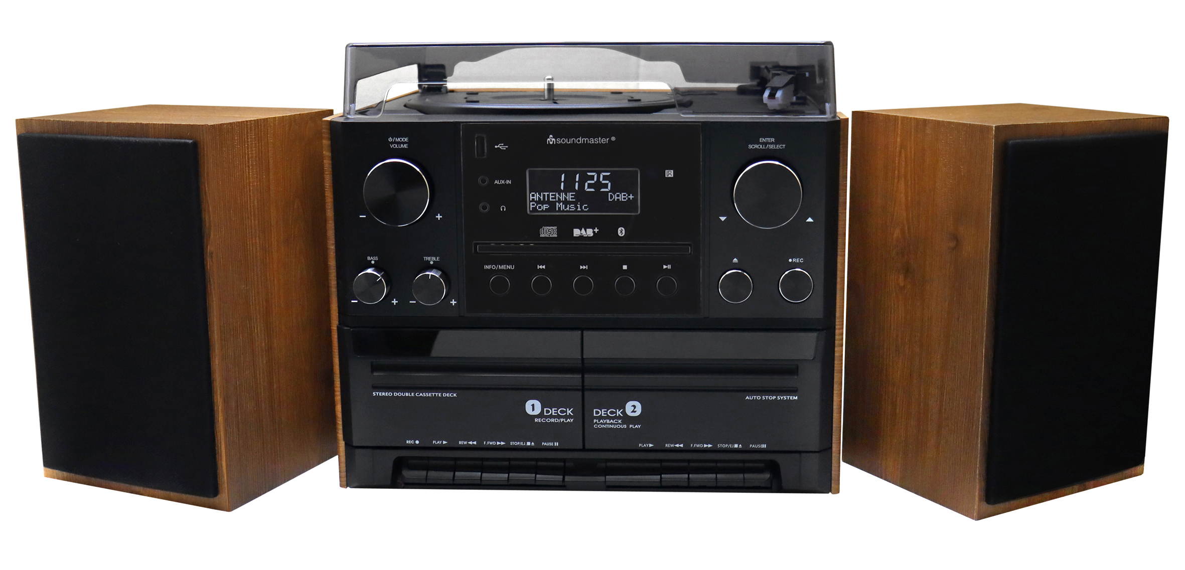 Stereo-Musikcenter mit DAB+/UKW Radio, CD/MP3, Plattenspieler, Doppelkassette, USB, Bluetooth®, Encoding