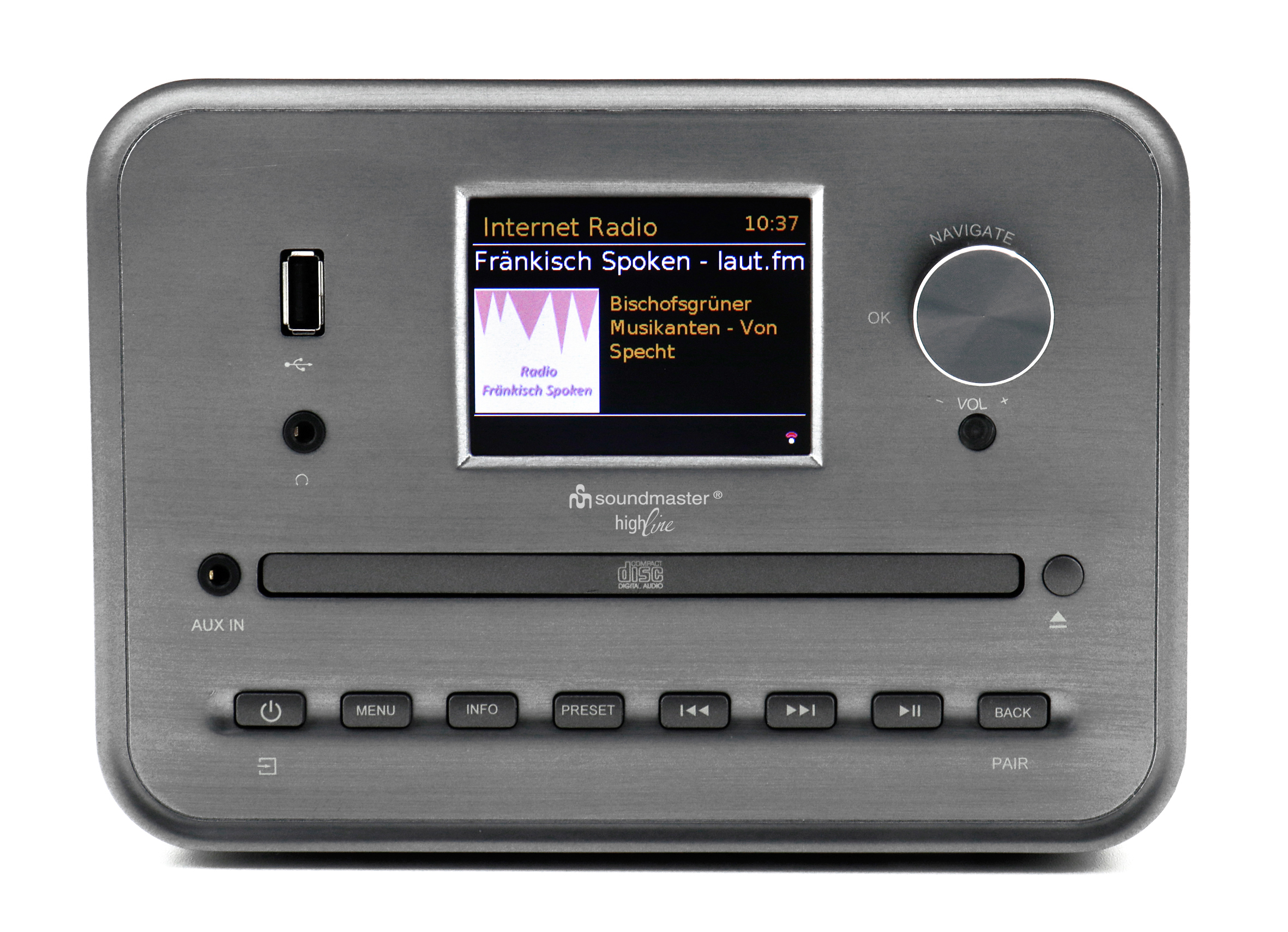 Stereo music centre with WLAN-internet/DAB+/FM-radio, CD/MP3, USB, Bluetooth®, APP control
