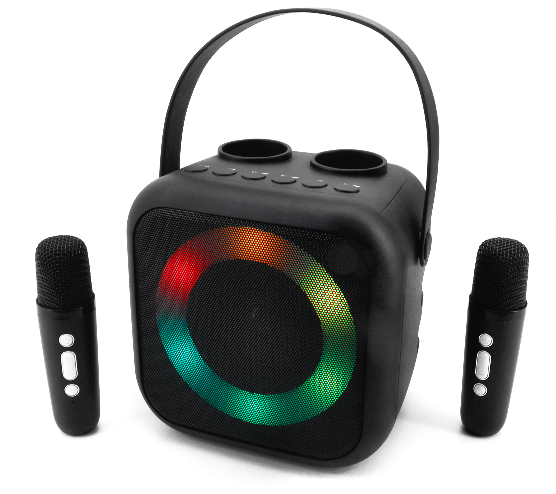 Portable Bluetooth® karaoke system with 2 Bluetooth® microphones & voice changer