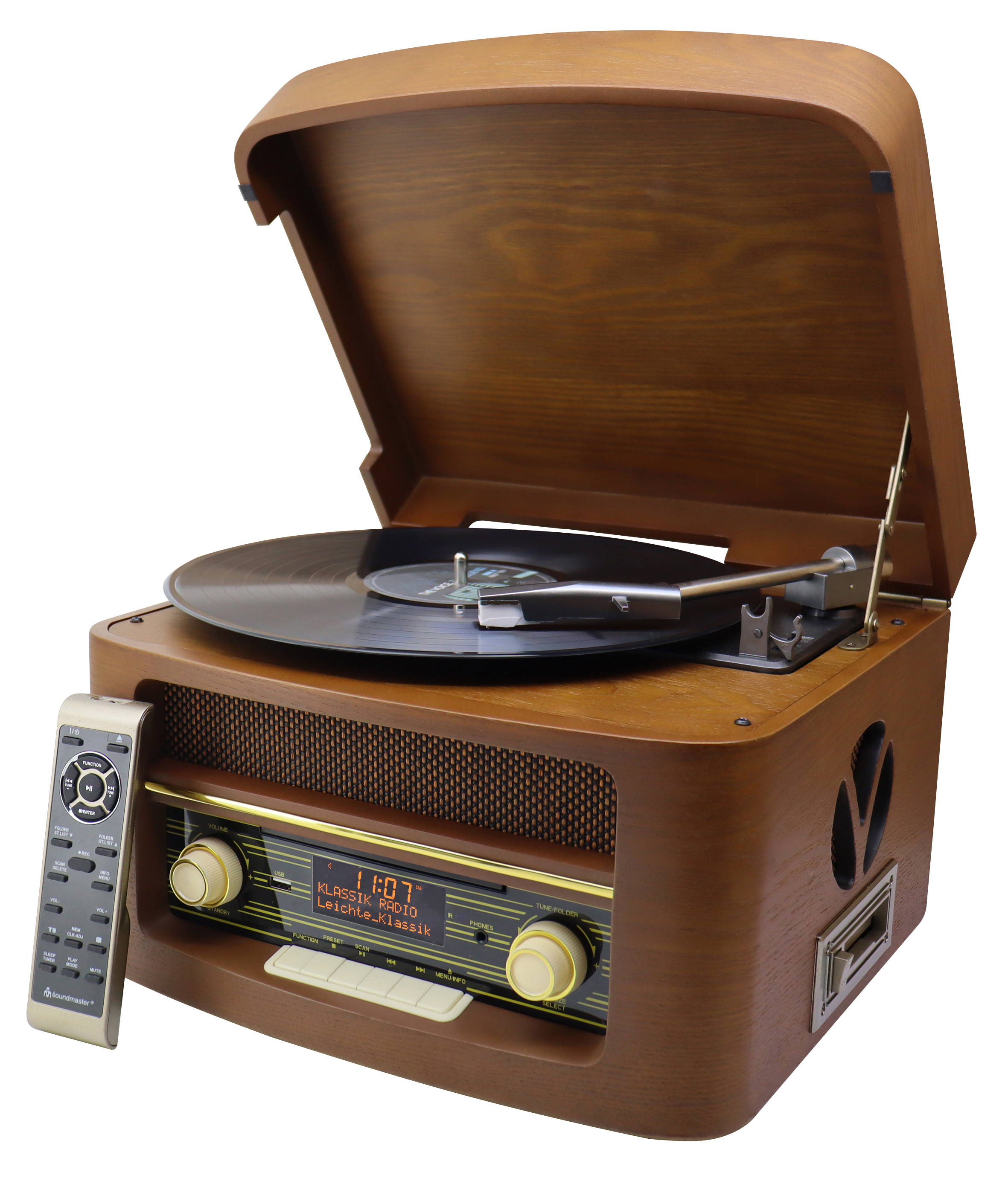Nostalgie Stereoanlage mit DAB+/UKW Radio, Plattenspieler, CD/MP3, USB, Encoding, Kassette, Bluetooth®