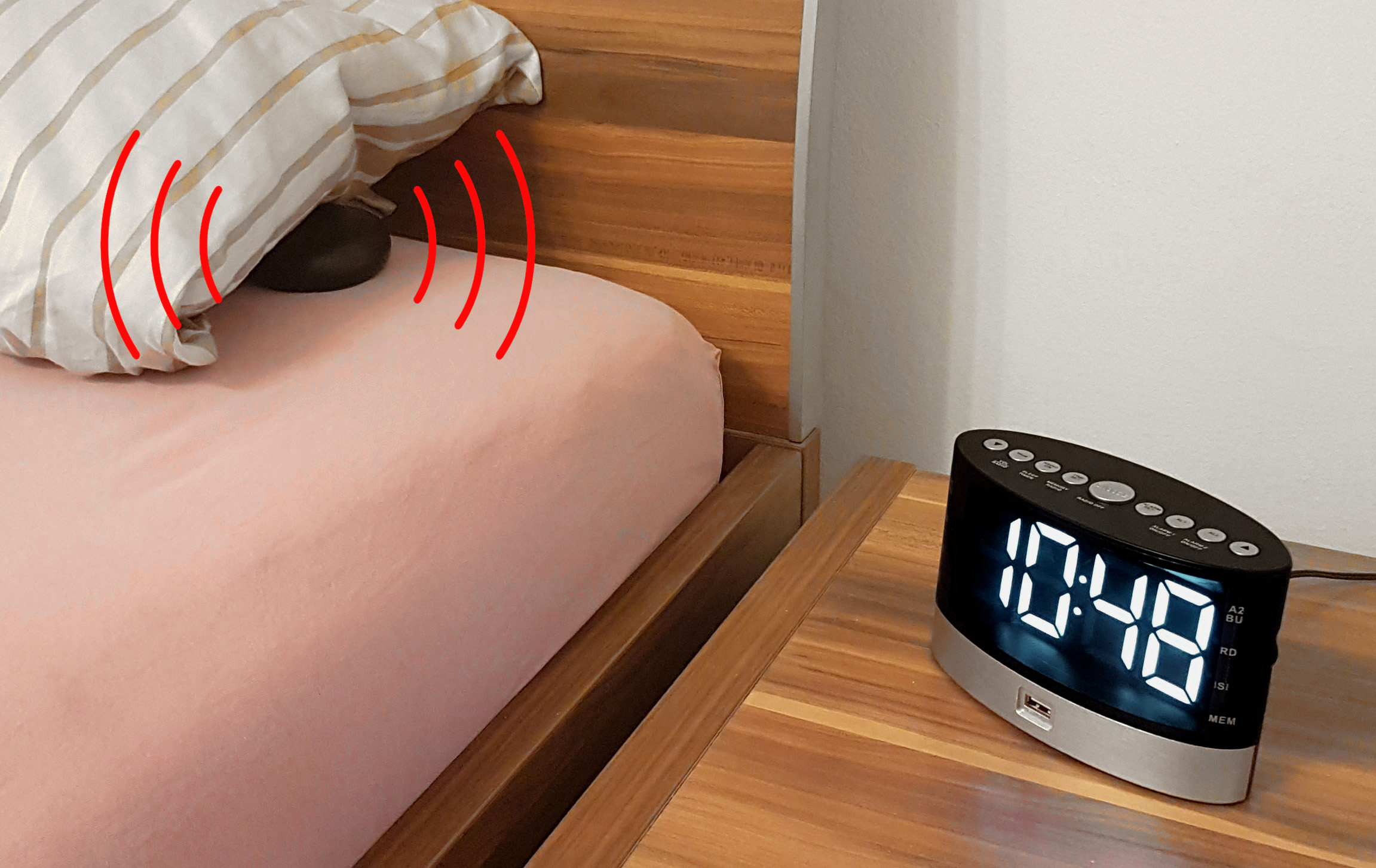 UKW Uhrenradio für Hörgeschädigte mit schnurlosem Weckvibrationskissen