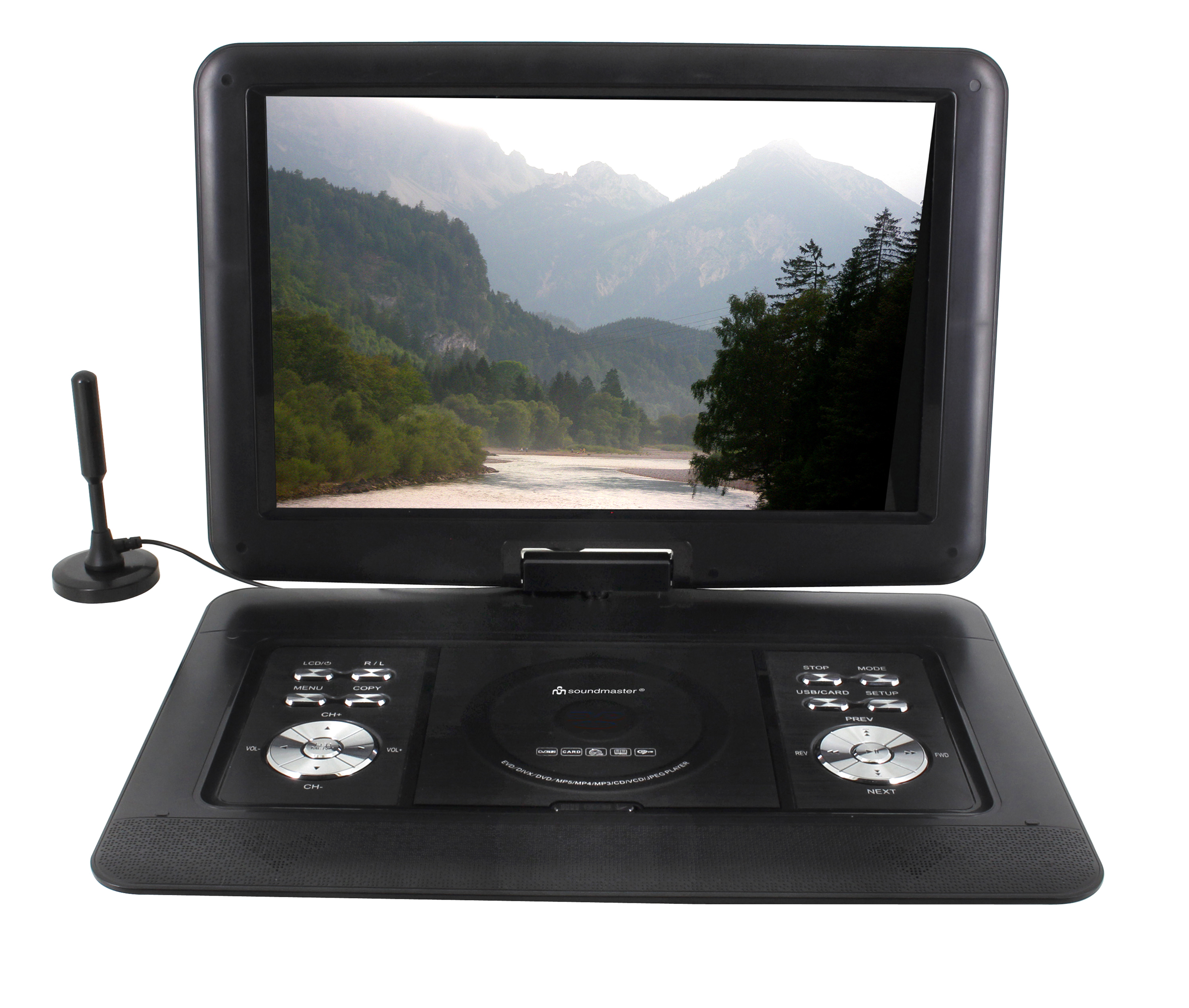 Tragbarer DVD-Player mit DVB-T2 HD-Empfänger / 39,1 cm TFT Bildschirm