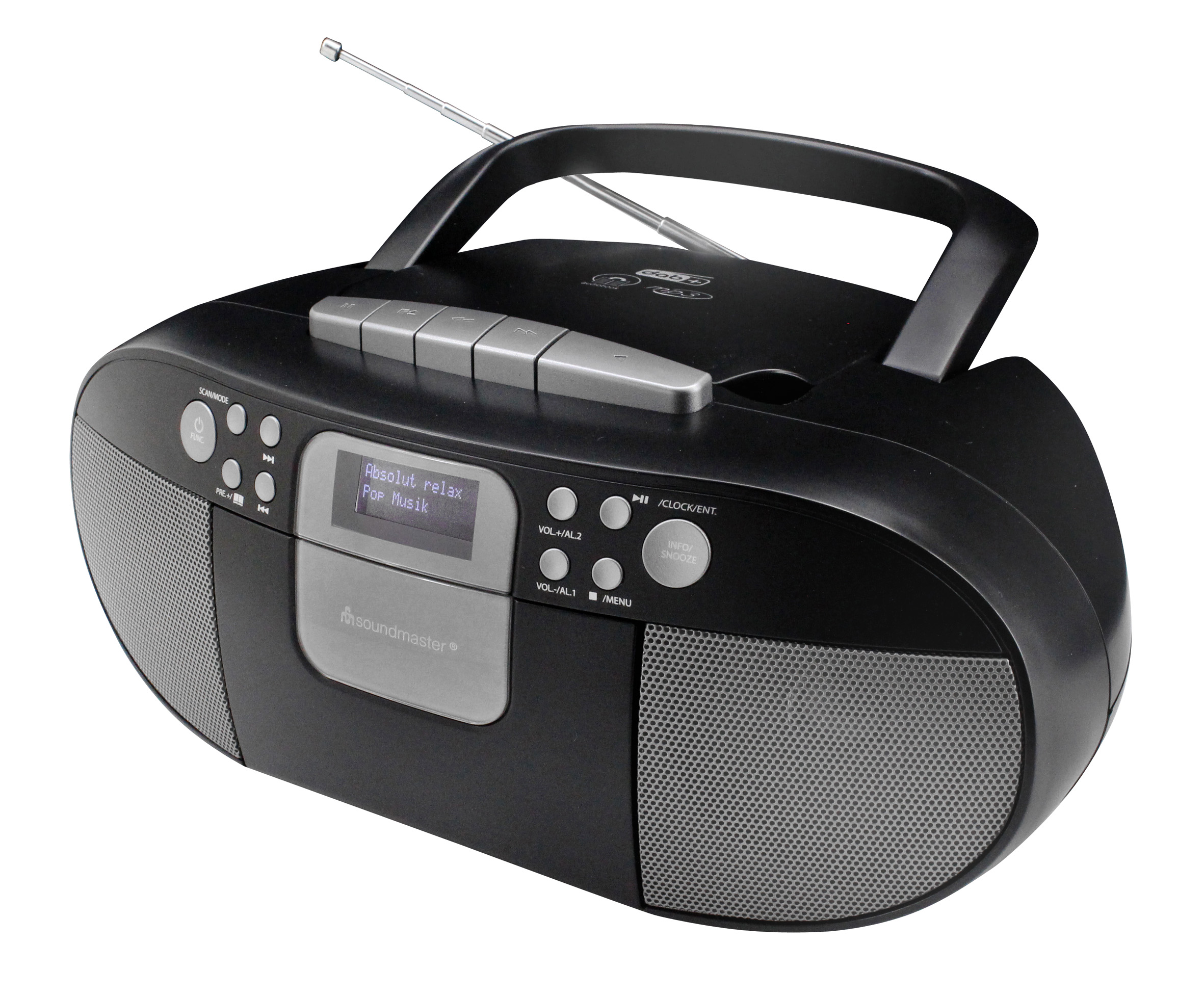 CD/MP3 Boombox mit DAB+/UKW Radio, Kassettenspieler, USB