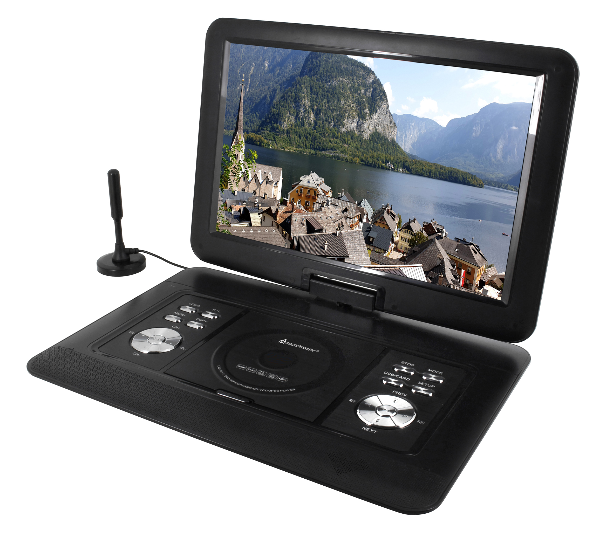 Tragbarer DVD-Player mit DVB-T2 HD-Empfänger / 39,1 cm TFT Bildschirm