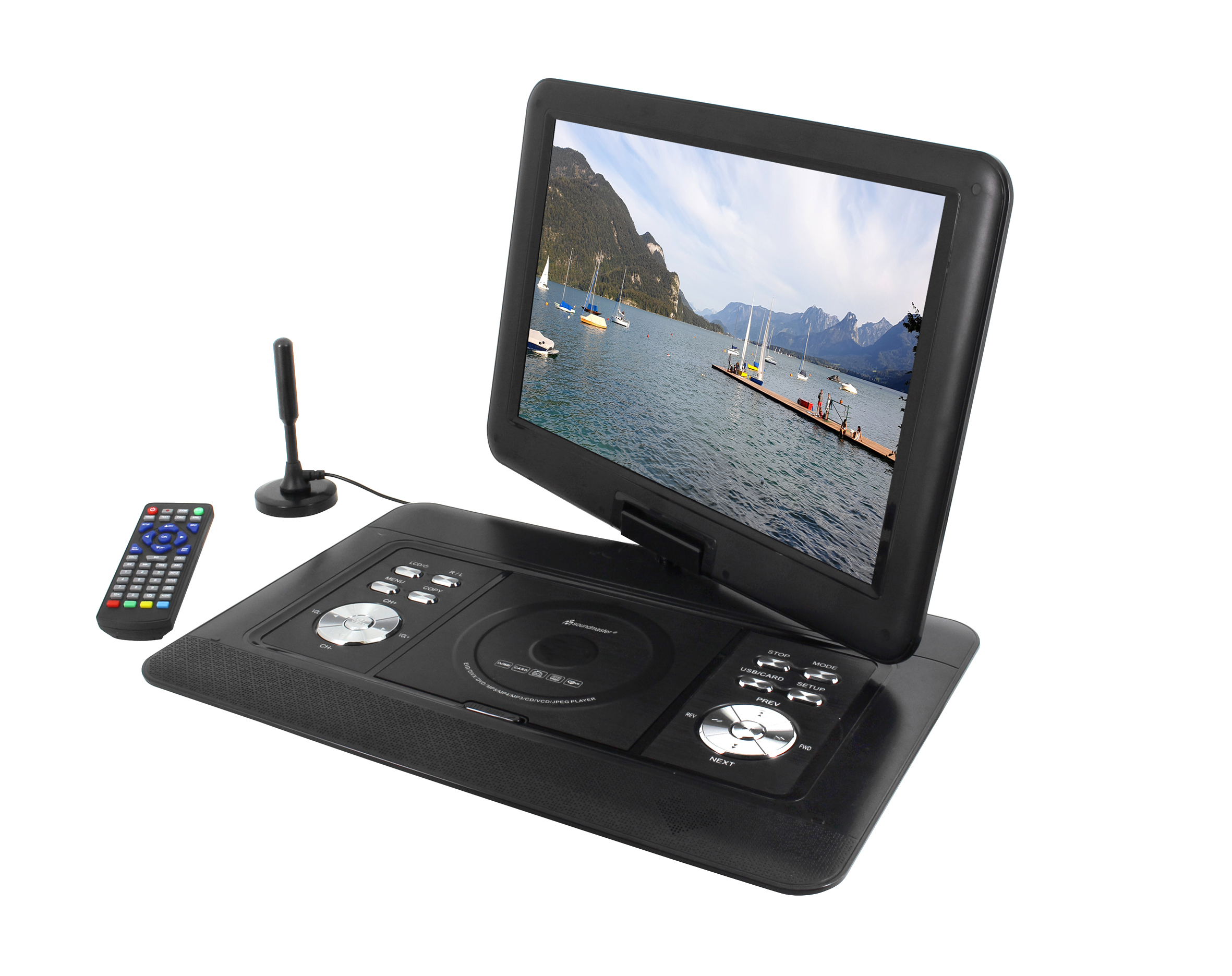 Tragbarer DVD-Player mit DVB-T2 HD-Empfänger / 39,1 cm TFT Bildschirm