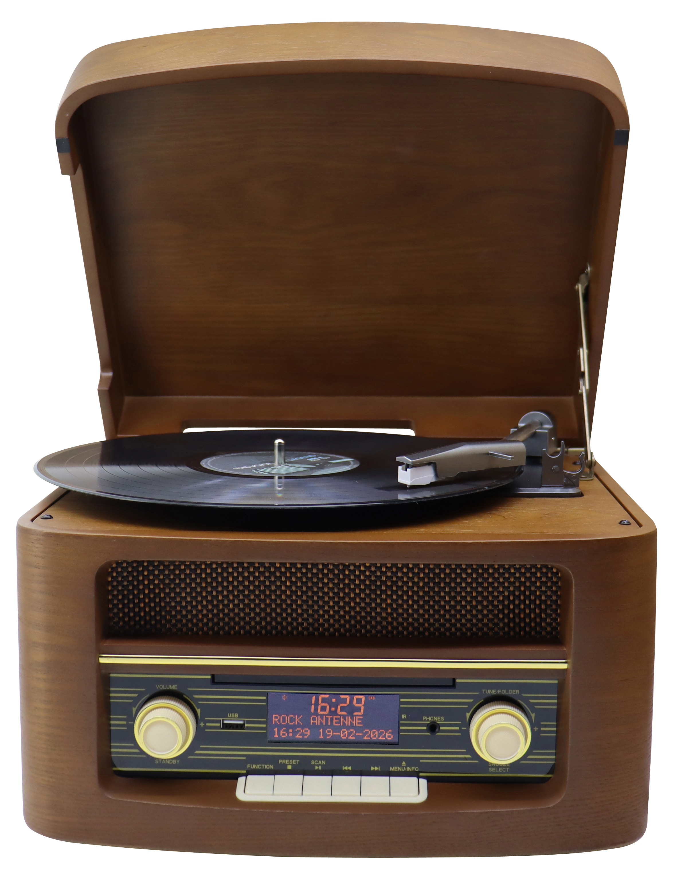 Nostalgie Stereoanlage mit DAB+/UKW Radio, Plattenspieler, CD/MP3, USB, Encoding, Kassette, Bluetooth®