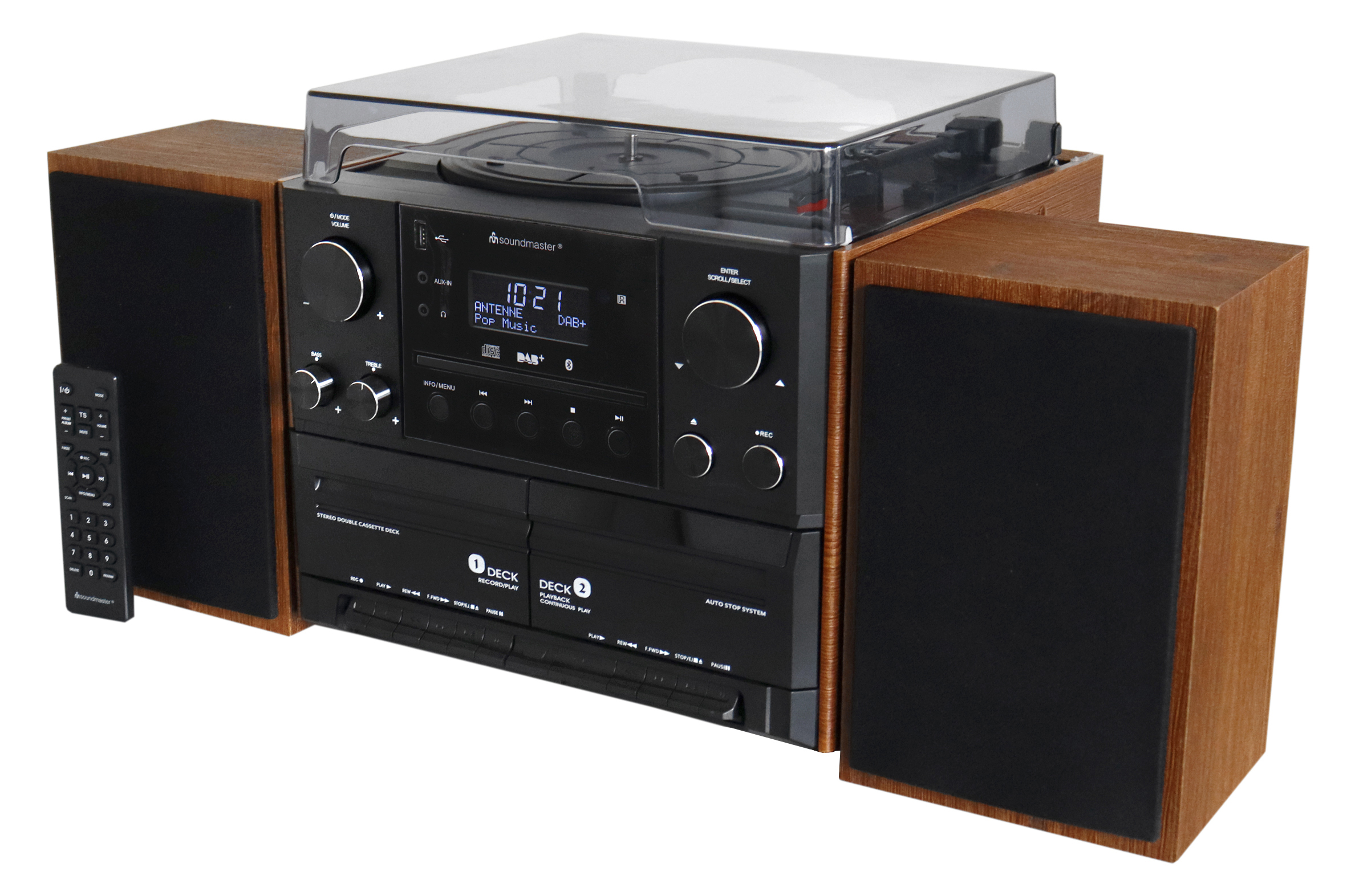 Stereo-Musikcenter mit DAB+/UKW Radio, CD/MP3, Plattenspieler, Doppelkassette, USB, Bluetooth®, Encoding