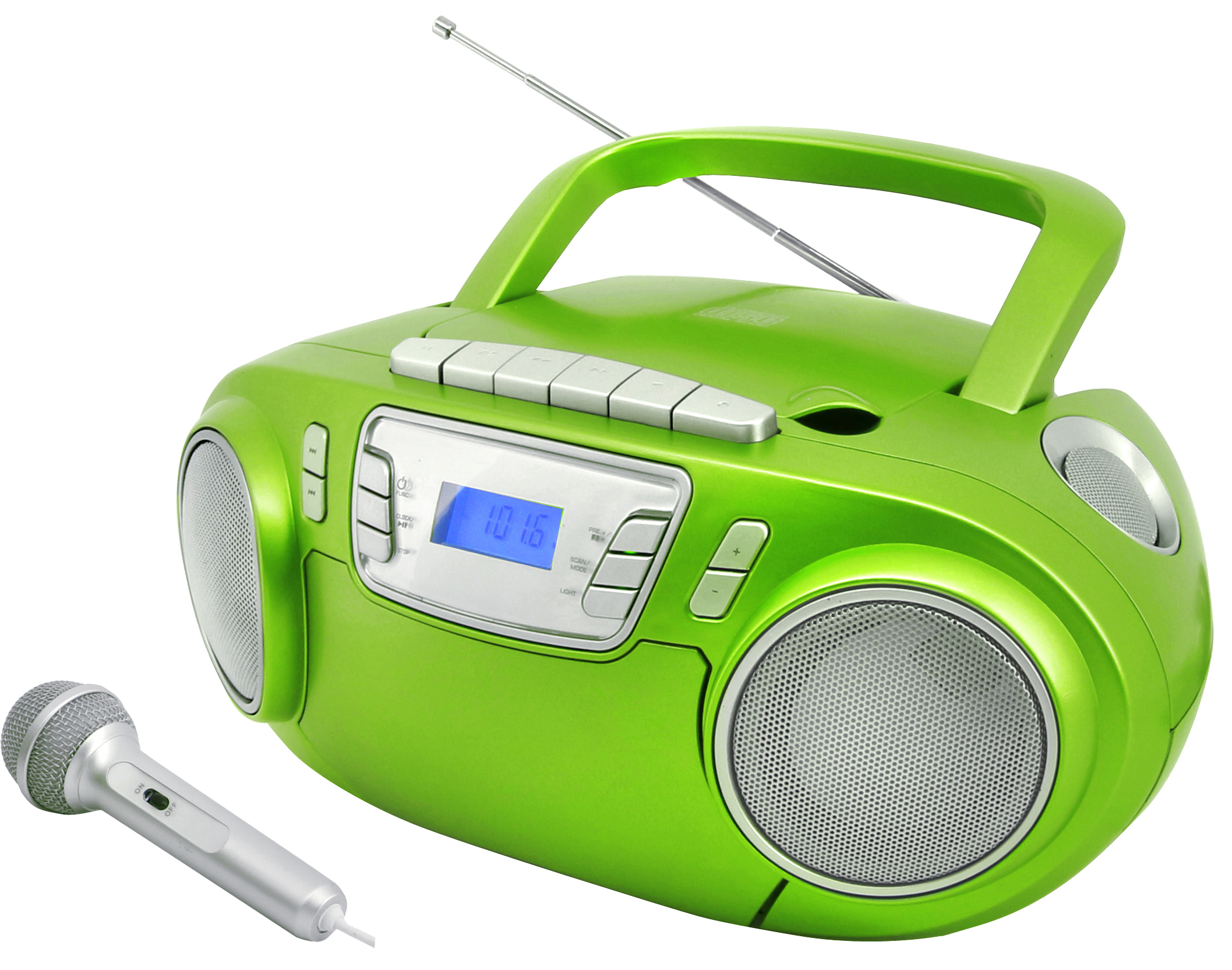 CD/MP3 Boombox mit Kassettenrekorder, UKW-PLL Radio, USB, Lichteffekten, Mitsingfunktion
