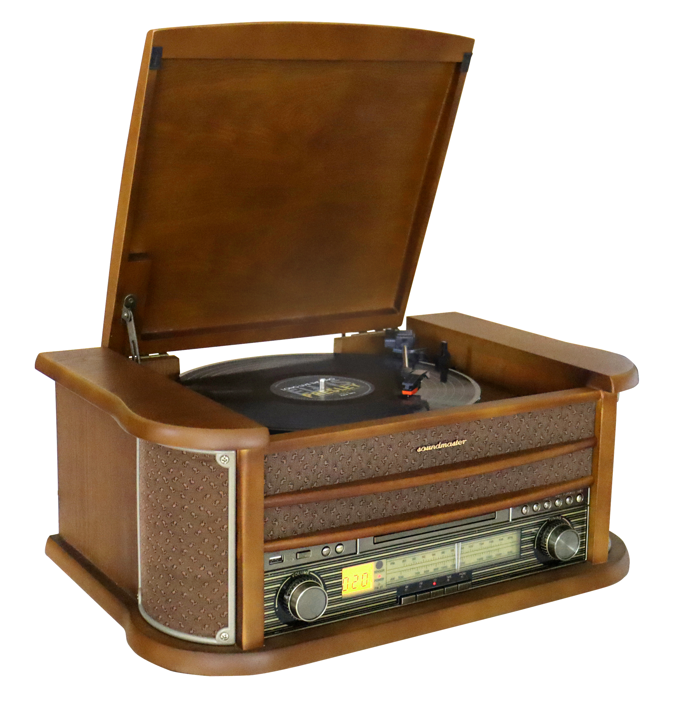 Nostalgic stereo system with FM radio, turntable, CD/MP3, USB, encoding, cassette, Bluetooth®