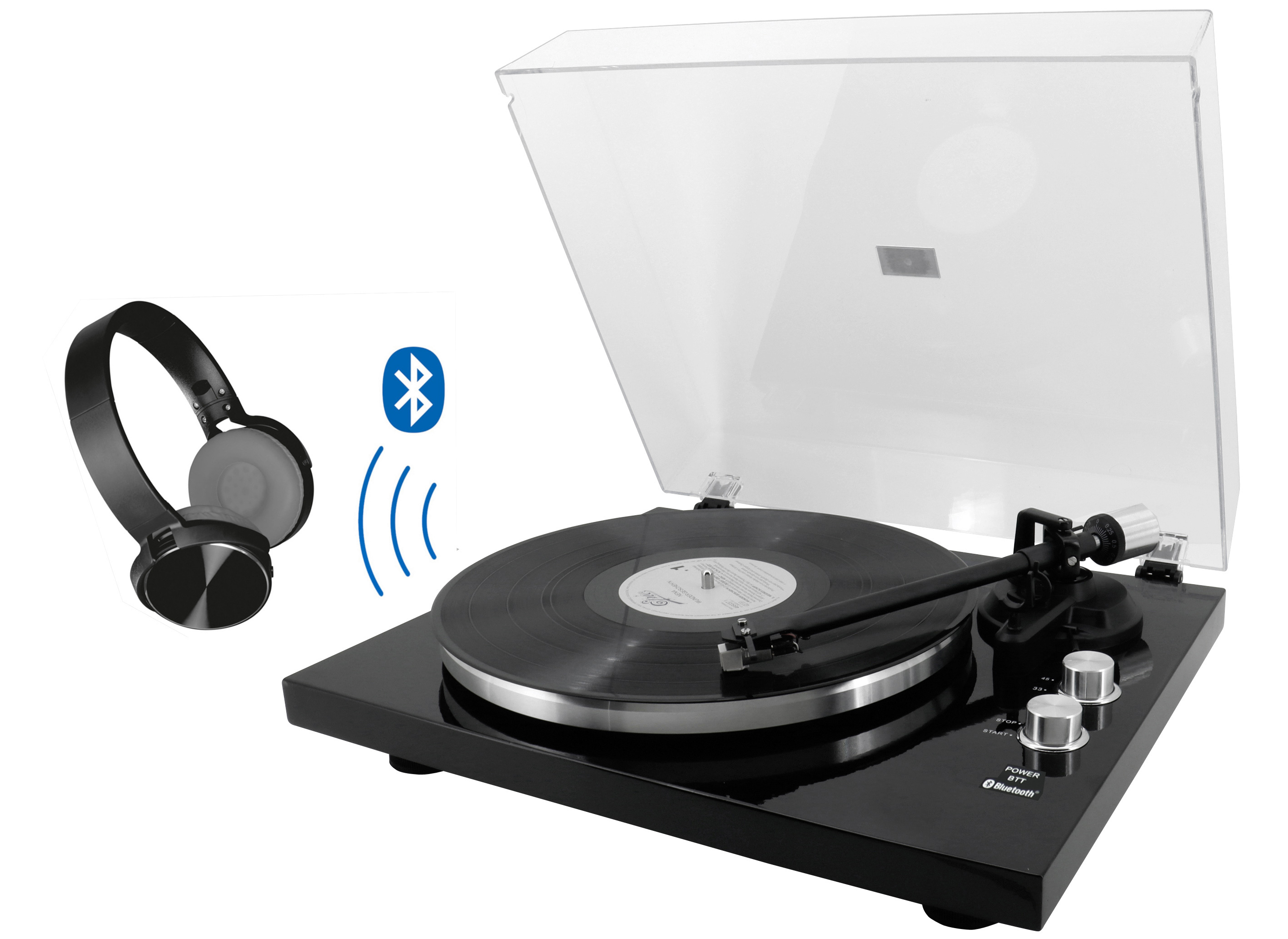 Turntable with magnet cartridge system, Bluetooth® transmission