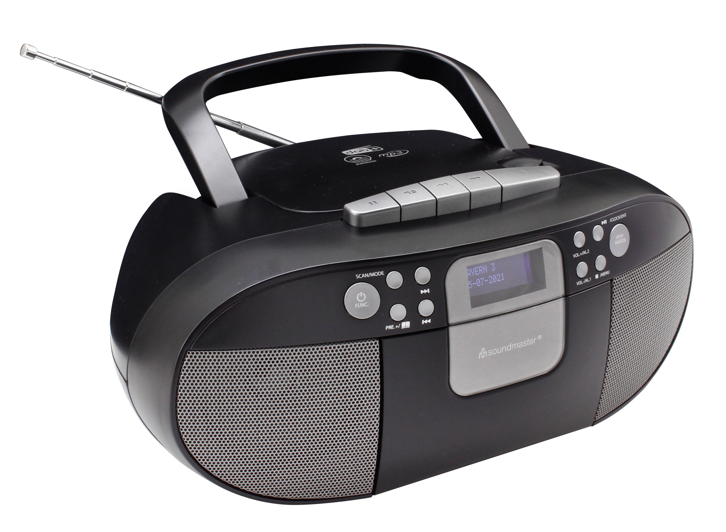 CD/MP3 Boombox mit DAB+/UKW Radio, Kassettenspieler, USB