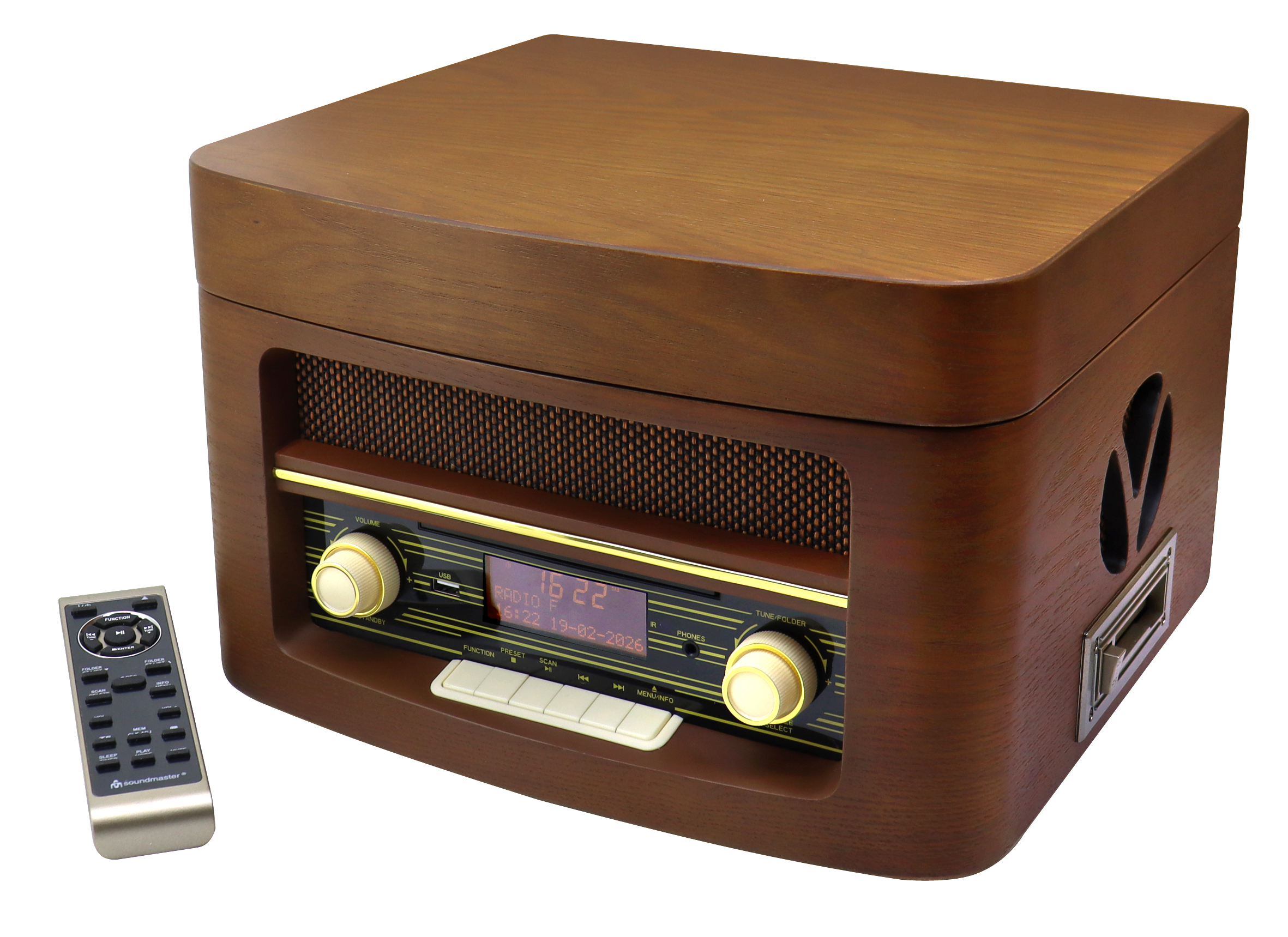 Nostalgie Stereoanlage mit DAB+/UKW Radio, Plattenspieler, CD/MP3, USB, Encoding, Kassette, Bluetooth®