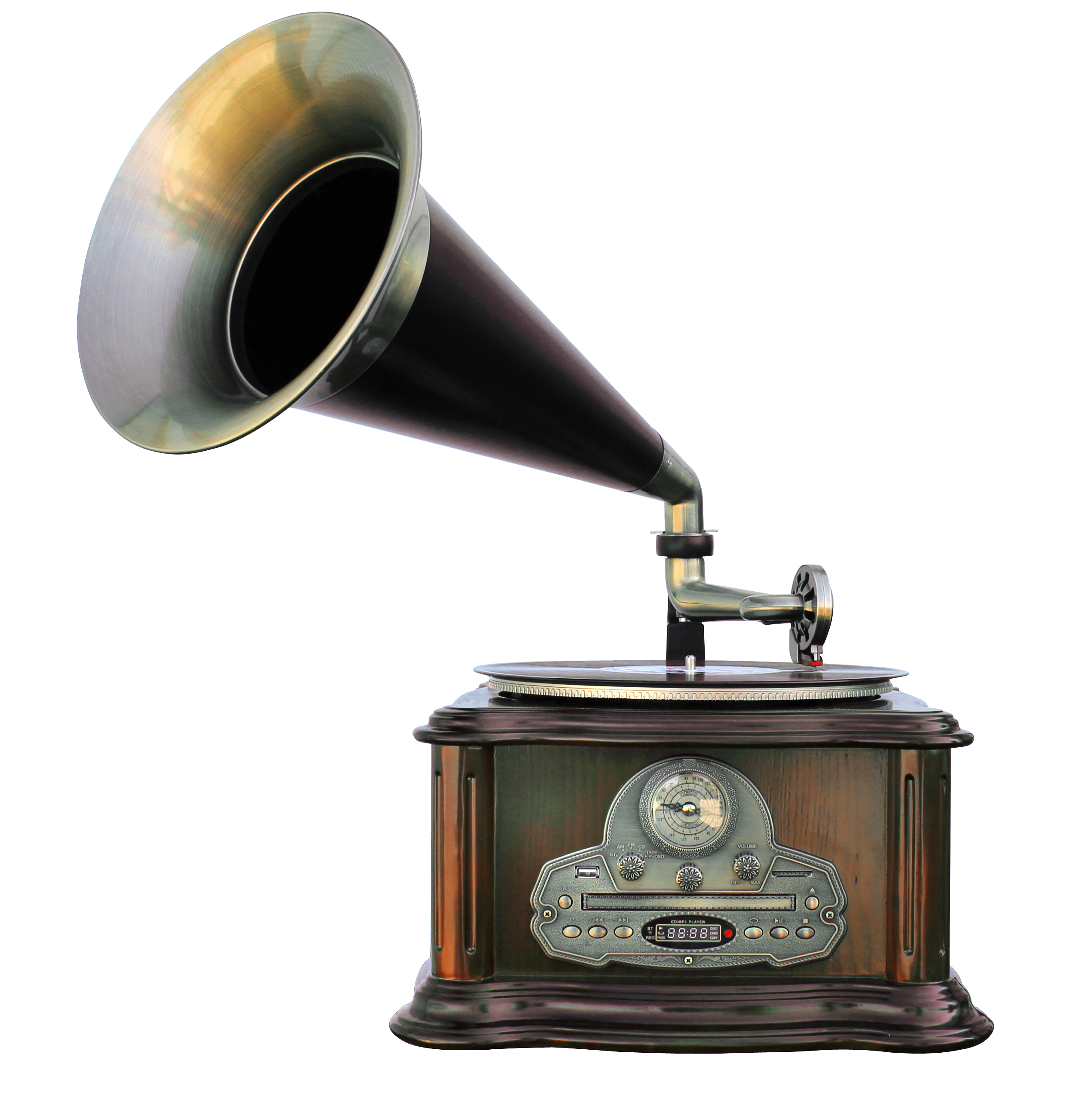 Stereo Grammophon mit UKW/MW-Radio, CD/MP3, USB/SD, Bluetooth®, Kassettenwiedergabe, Encoding