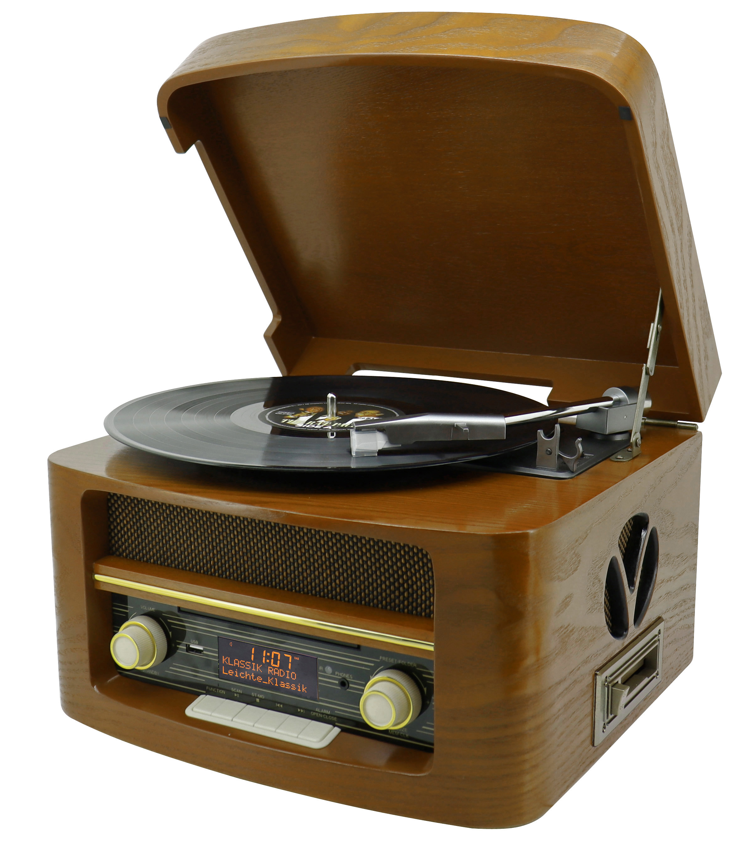 Nostalgie Stereoanlage mit DAB+/UKW Radio, Plattenspieler, CD/MP3, USB, Encoding, Kassette, Bluetooth®