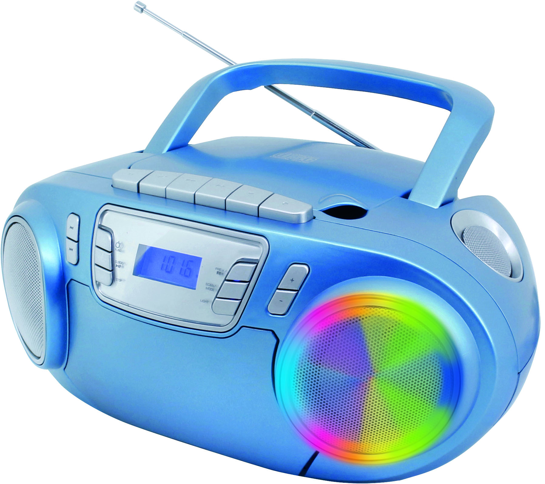 CD/MP3 Boombox mit Kassettenrekorder, UKW-PLL Radio, USB, Lichteffekten, Mitsingfunktion