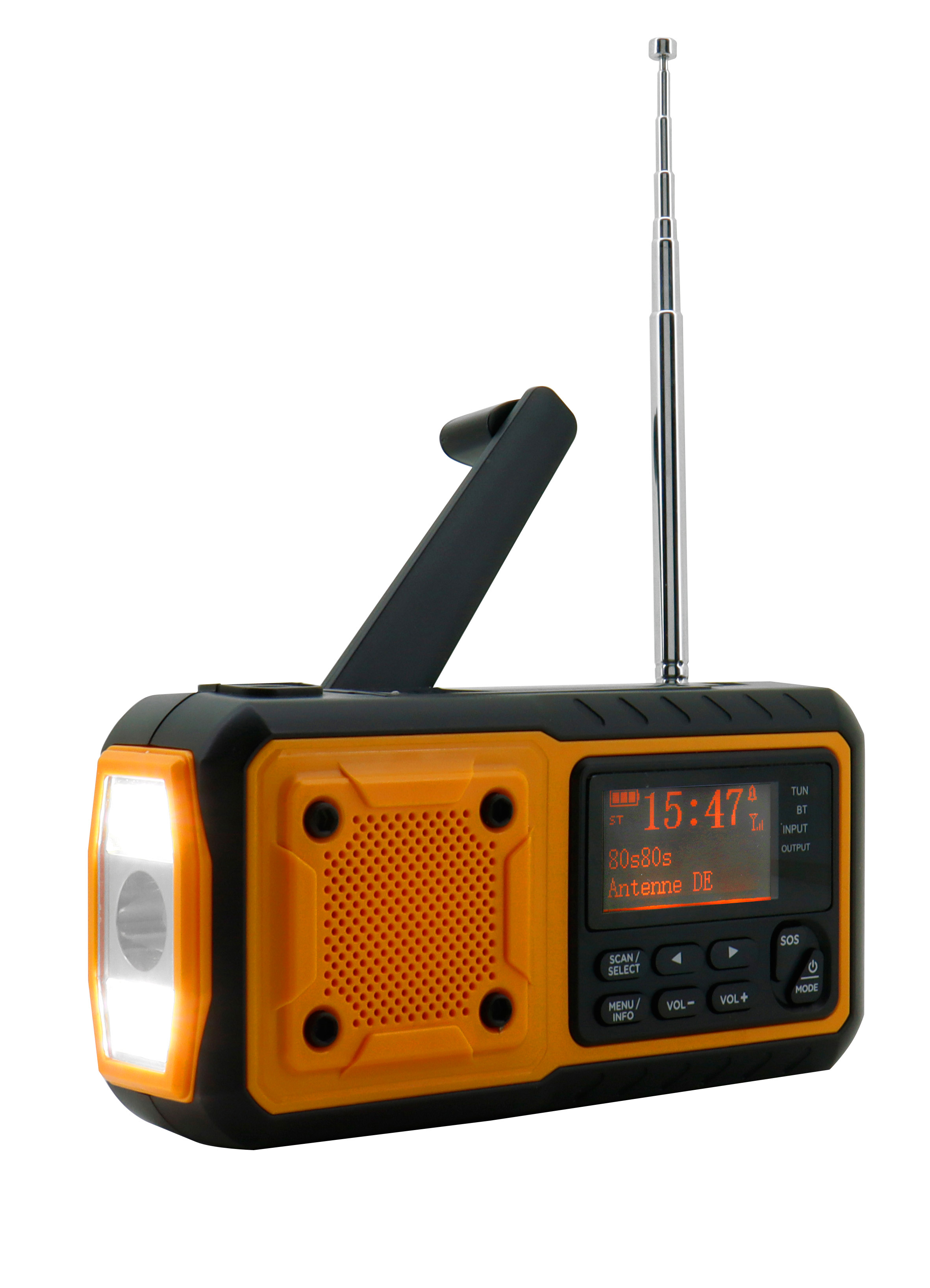 panel/dynamo, Bluetooth® DAB+/UKW lights and digital battery, Li-Ion emergency radio built-in LED with solar